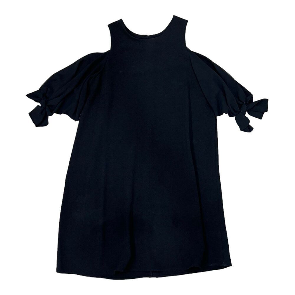 Charles Henry Black Multimedia Tie Sleeve Swing Dress S